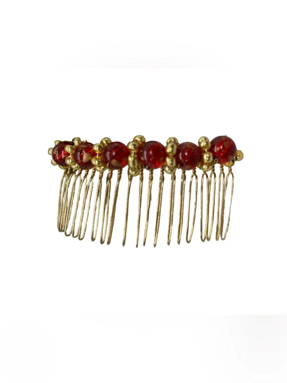 Gold-Tone Hair Comb with Red Beads FINAL PRICE DROP